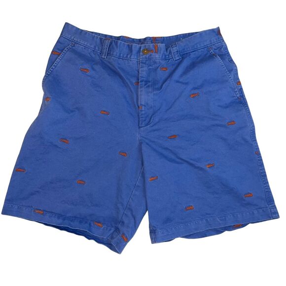 J McLaughlin Shorts Men 34 Blue Beachy Embroidered Fish Skeleton Preppy Chinos - Picture 1 of 14